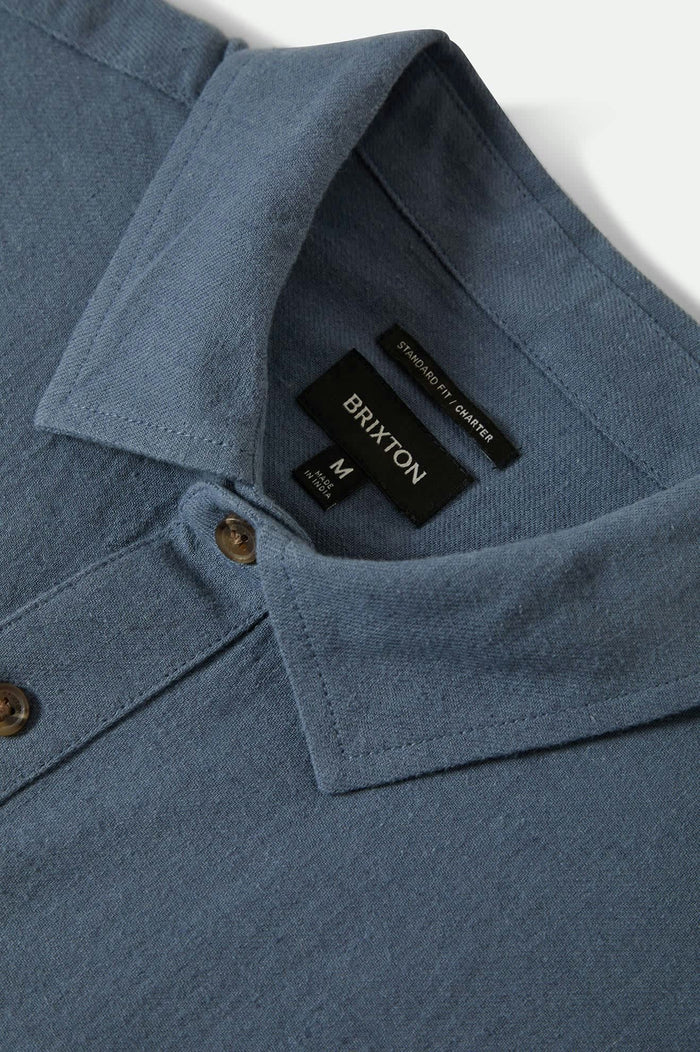 Men's Charter Organic Cotton Linen Blend S/S Shirt in the color Azure Blue - Additional Laydown image
