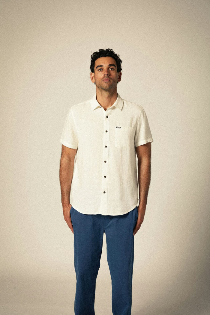 Charter Organic Cotton Linen Blend S/S Shirt - Egret White