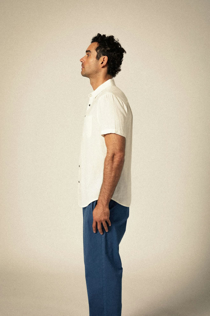Charter Organic Cotton Linen Blend S/S Shirt - Egret White