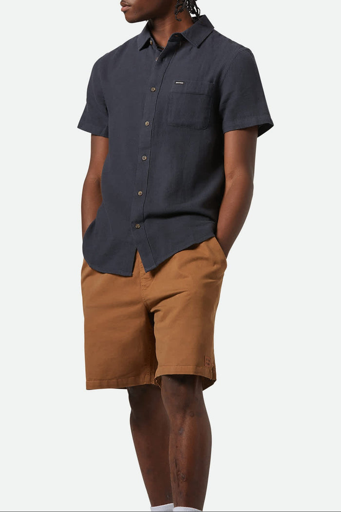 Men's Charter Organic Cotton Linen Blend S/S Shirt in the color Washed Black - Men's Front View