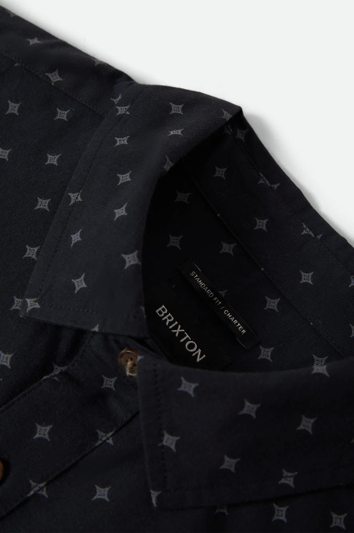 Men's Charter Print Short Sleeve Shirt in the color Future Grey Diamond Tile - Additional Laydown image