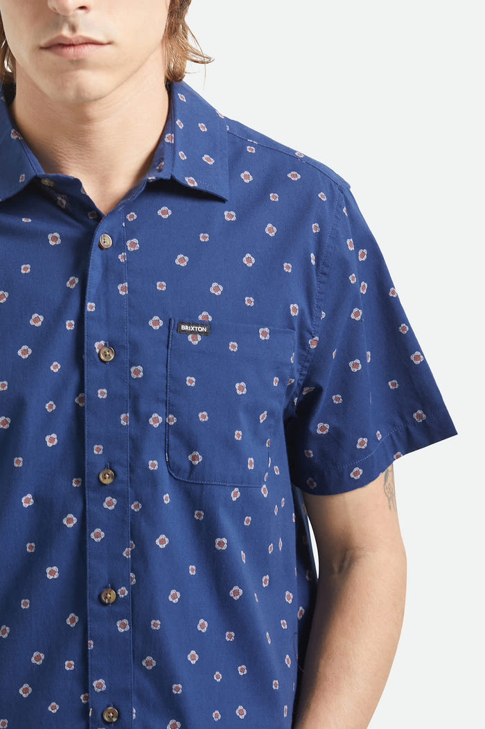 Men's Charter Print Short Sleeve Shirt in the color Midnight Blue Geo - Additional Fit image