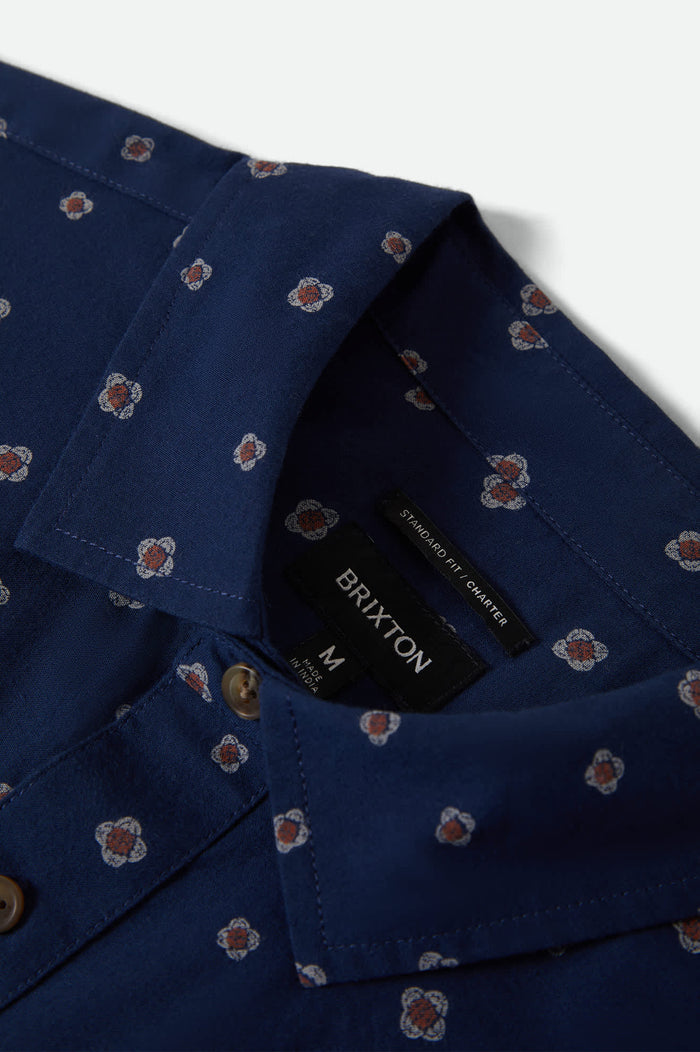 Men's Charter Print Short Sleeve Shirt in the color Midnight Blue Geo - Additional Laydown image