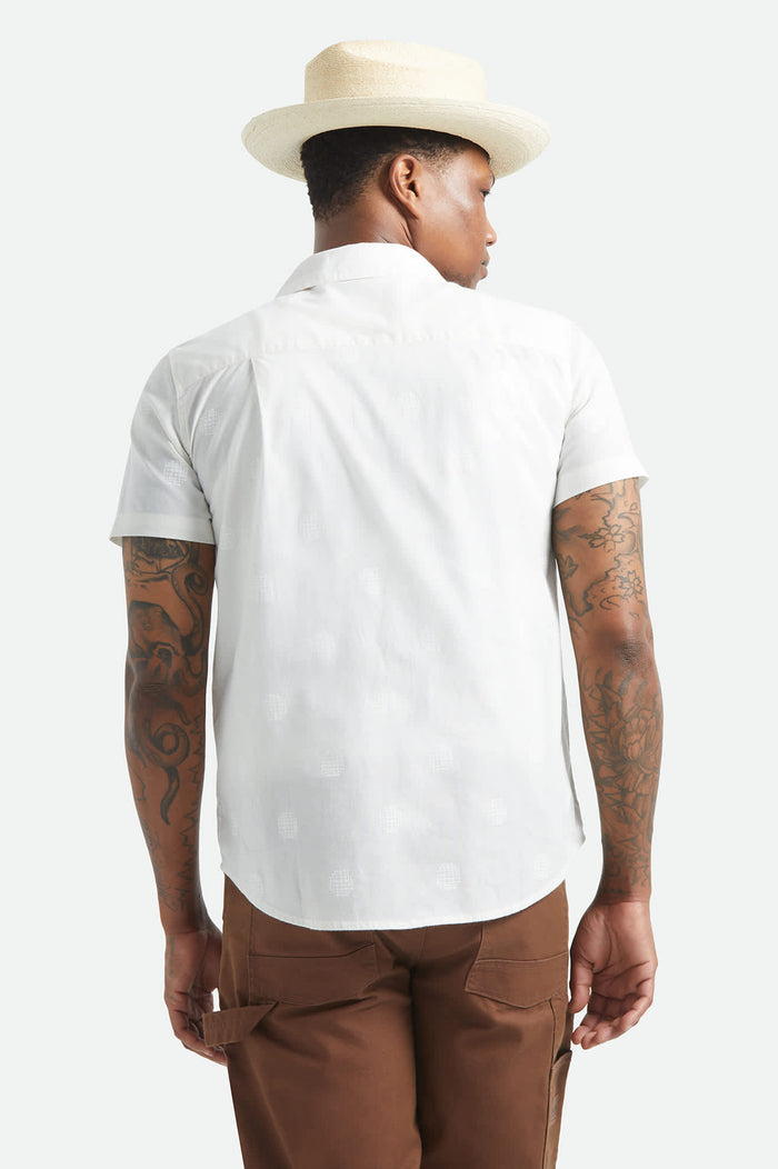 Men's Charter Print Short Sleeve Shirt in the color Off White Geo - Men's Back View