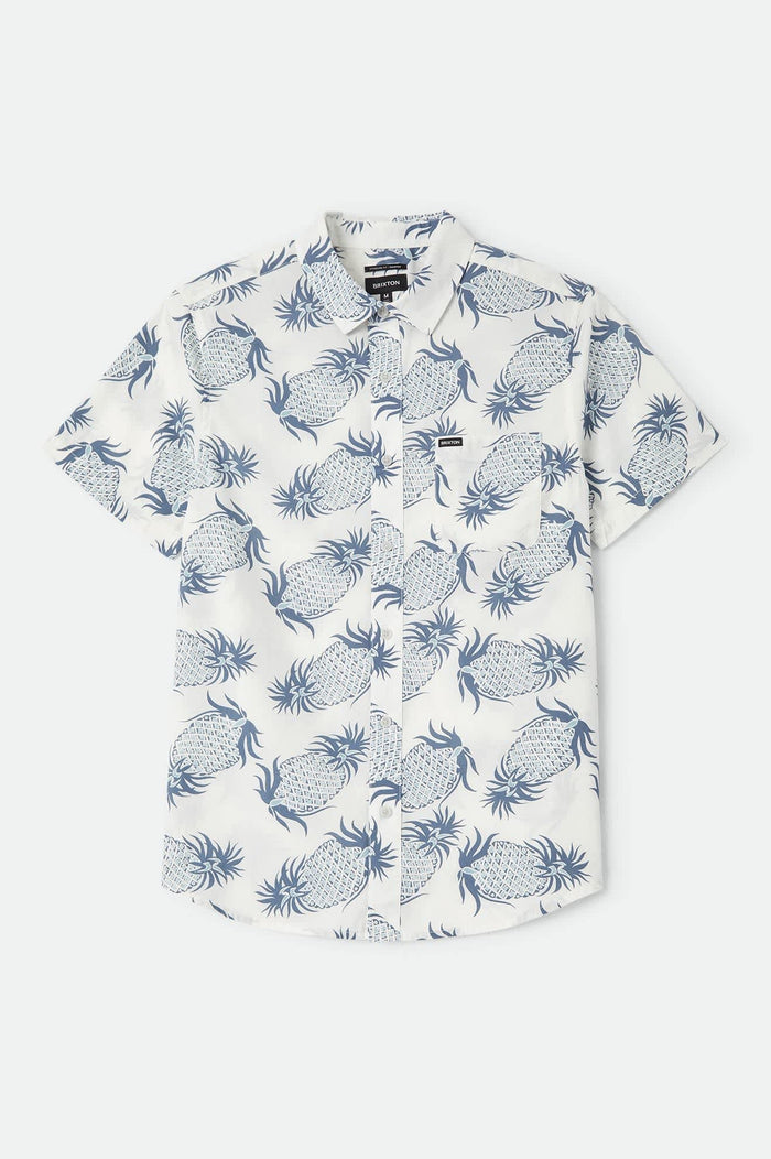 Men's Charter Print Shirt in the color Off White Pineapple - Front Product Laydown Image