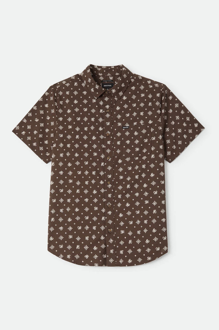 Men's Charter Print Shirt in the color Walnut Brown Bandana - Front Product Laydown Image