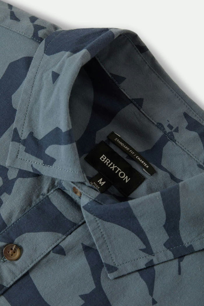Men's Charter Print S/S Shirt in the color Washed Navy/Azure Blue Floral - Additional Laydown image