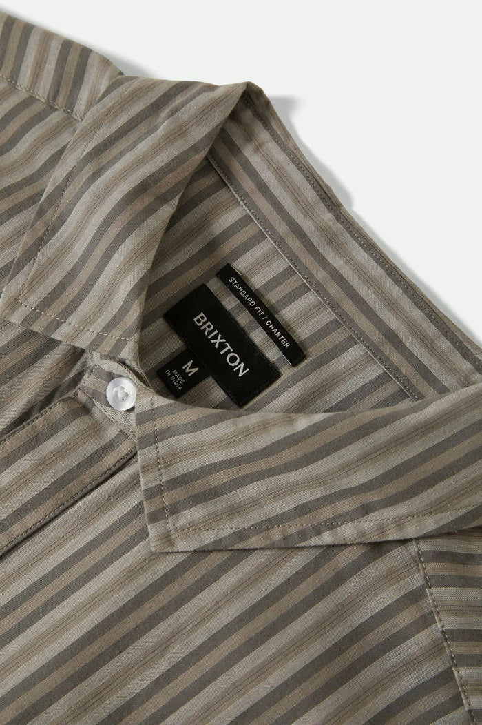Men's Charter Stripe S/S Shirt in the color Charcoal/Grey - Additional Laydown image