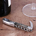 Chateau Laguiole Classic Grey Buckeye Burl Corkscrew, close-up of handle and worm. Handcrafted details, 100% Made in France.