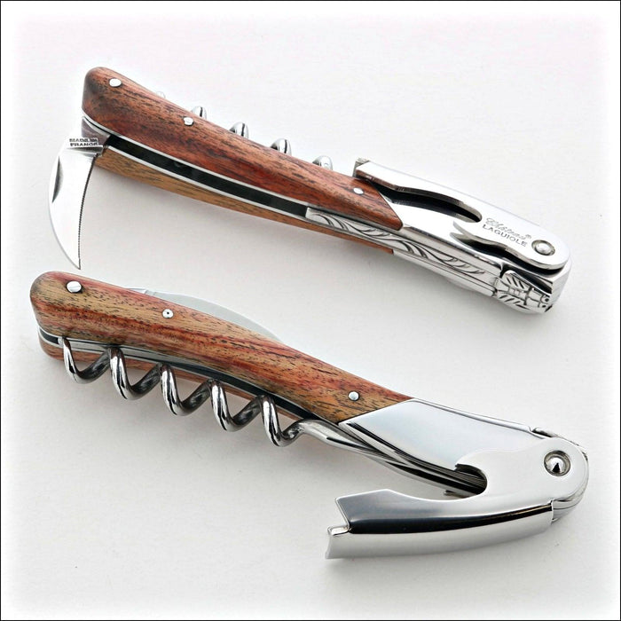 Chateau Laguiole Melchior Rosewood Handle corkscrew, top-down view. Handcrafted details, 100% Made in France.