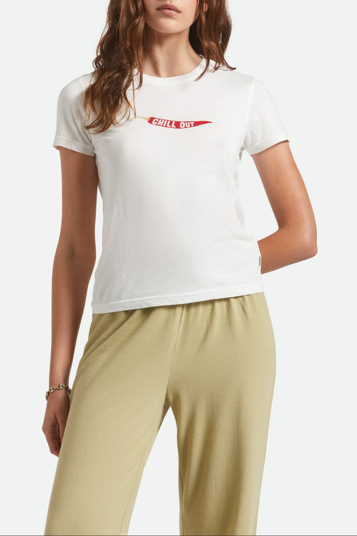 Women's Chill Out Fitted Crew T-Shirt in the color Off White - Women's Front View