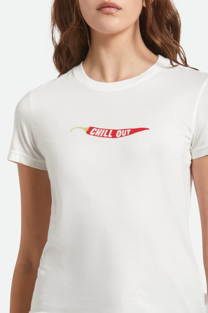 Women's Chill Out Fitted Crew T-Shirt in the color Off White - Additional Fit image
