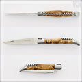 Classic Laguiole Corkscrew Knife Poplar Burl Handle, side view. Handcrafted details, 100% Made in France.