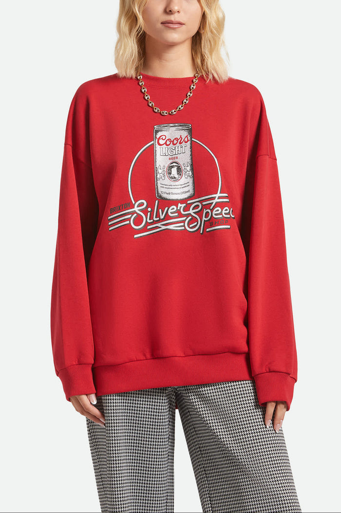 Women's Coors Light Caster Crew in the color Coors Red - Women's Front View