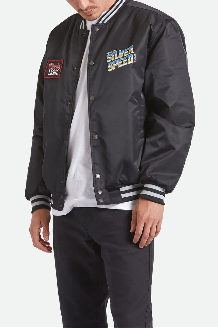 Men's Coors Light Silver Speed Shop Jacket in the color Black/Silver - Men's Front View