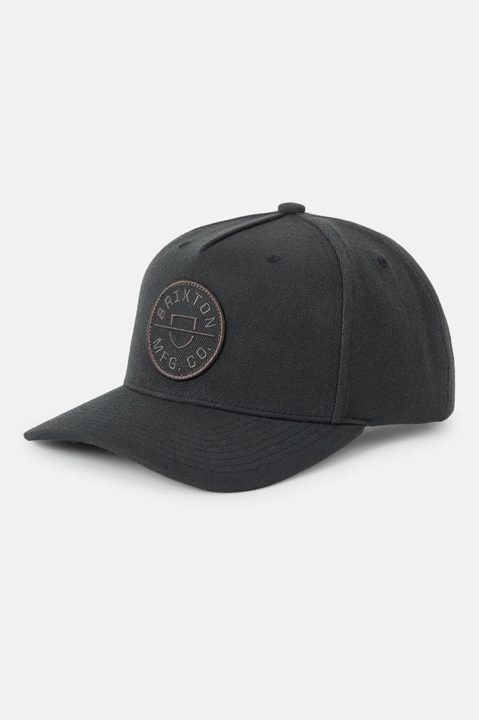 Unisex Crest Snapback in the color Black/Black - Front Product Laydown Image