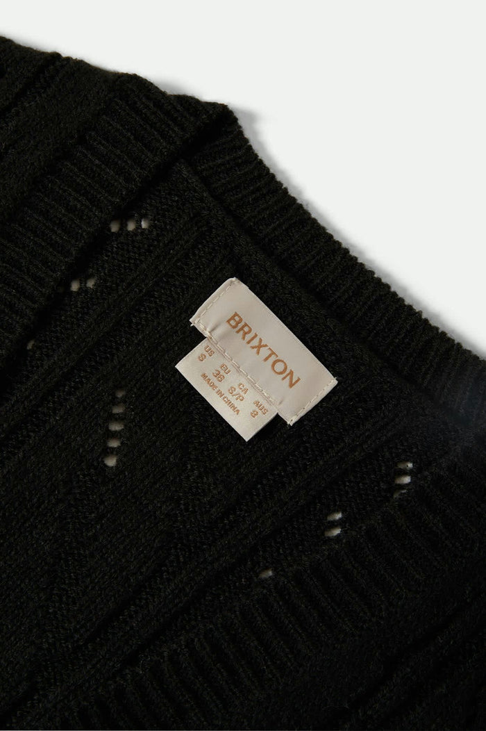 Women's Cropped Pointelle Tie Cardigan in the color Black - Additional Laydown image