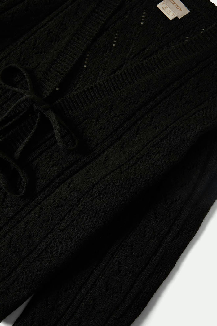 Women's Cropped Pointelle Tie Cardigan in the color Black - Additional Laydown image