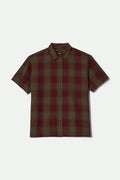 Men's Cru Linen Blend S/S Shirt in the color Olive Surplus/Port - Front Product View