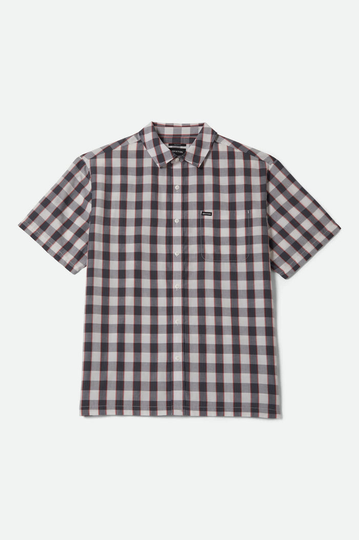 Men's Cru Plaid Short Sleeve Shirt in the color Black/Off White/Red - Front Product View