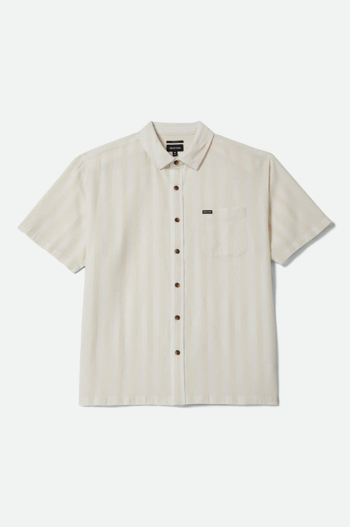 Men's Charter Stripped Dobby Short Sleeve Shirt in the color Off White - Front Product View