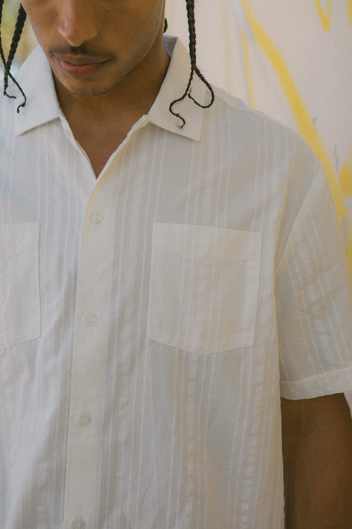 Men's Charter Stripped Dobby Short Sleeve Shirt in the color Off White - Men's Lifestyle image