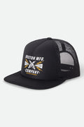 Unisex Danton Netplus Trucker Hat in the color Black/Black - Front Product Laydown Image