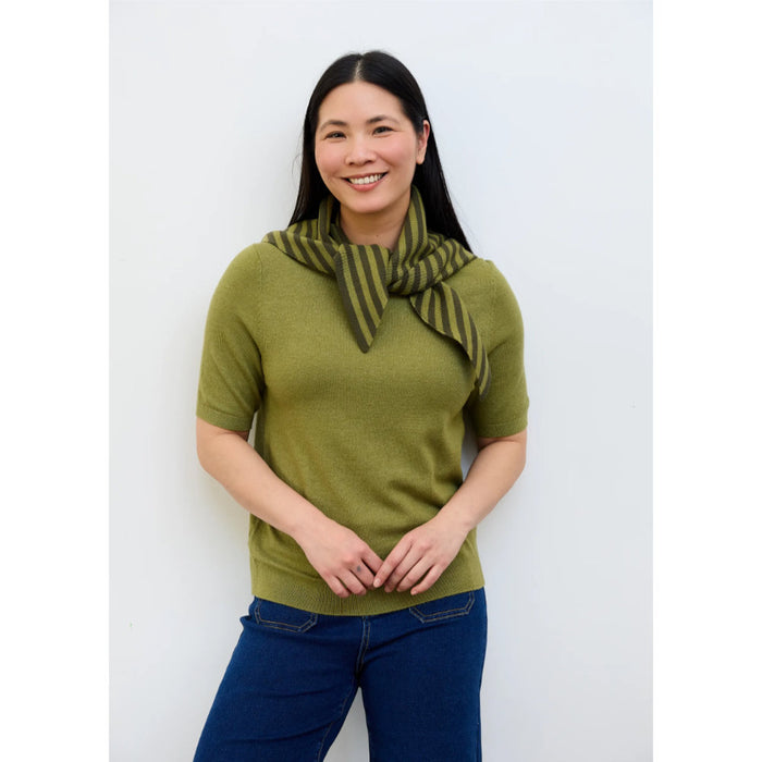 Dreams London Cashmere Like Stripe Triangle Scarf Forest (AA0559)
