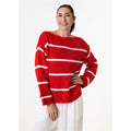 Dreams London Cotton Mix Boat Neck Stripe Jumper Poppy Red (AA0427)