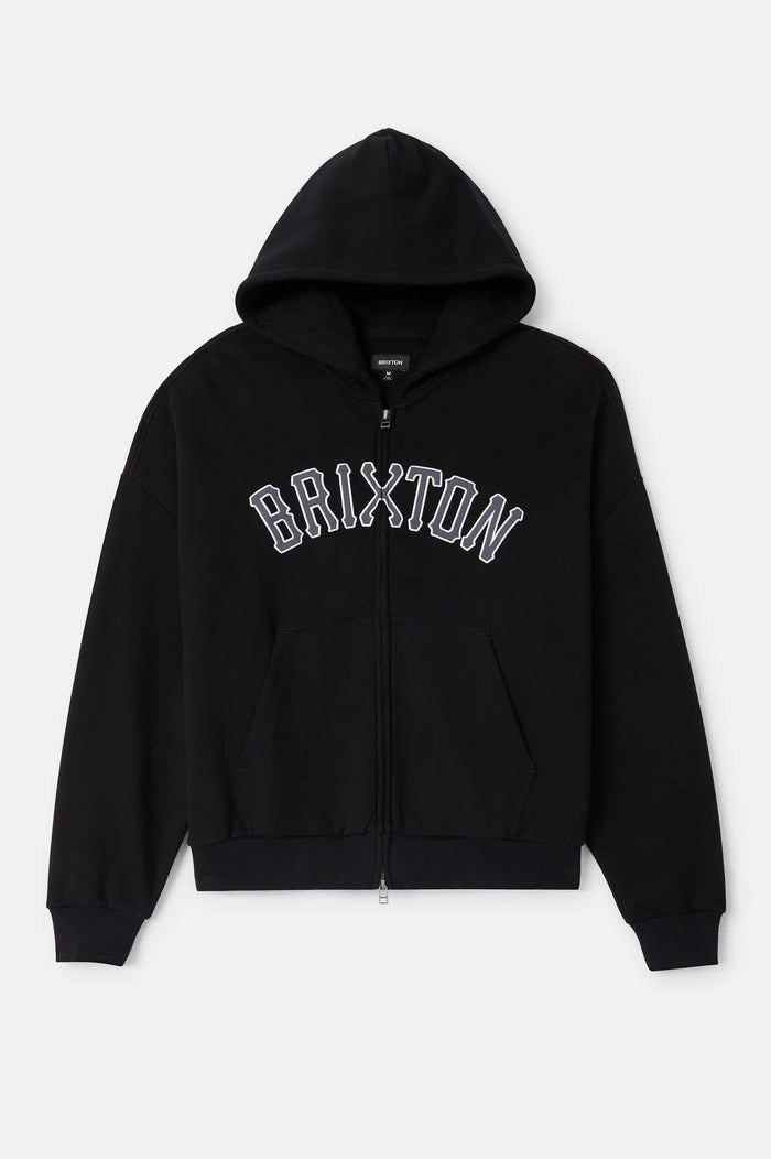 Men's Dugout Zip Hood Fleece in the color Black/Grey - Front Product Laydown Image