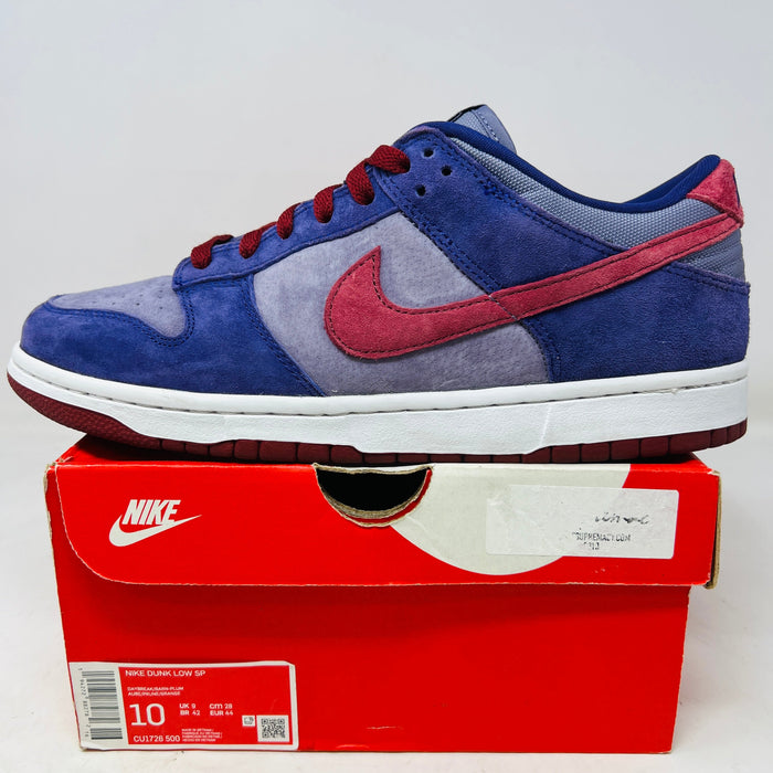 Nike Dunk Low Plum 2020 sneaker with clean uppers and good box condition placed on red Nike box