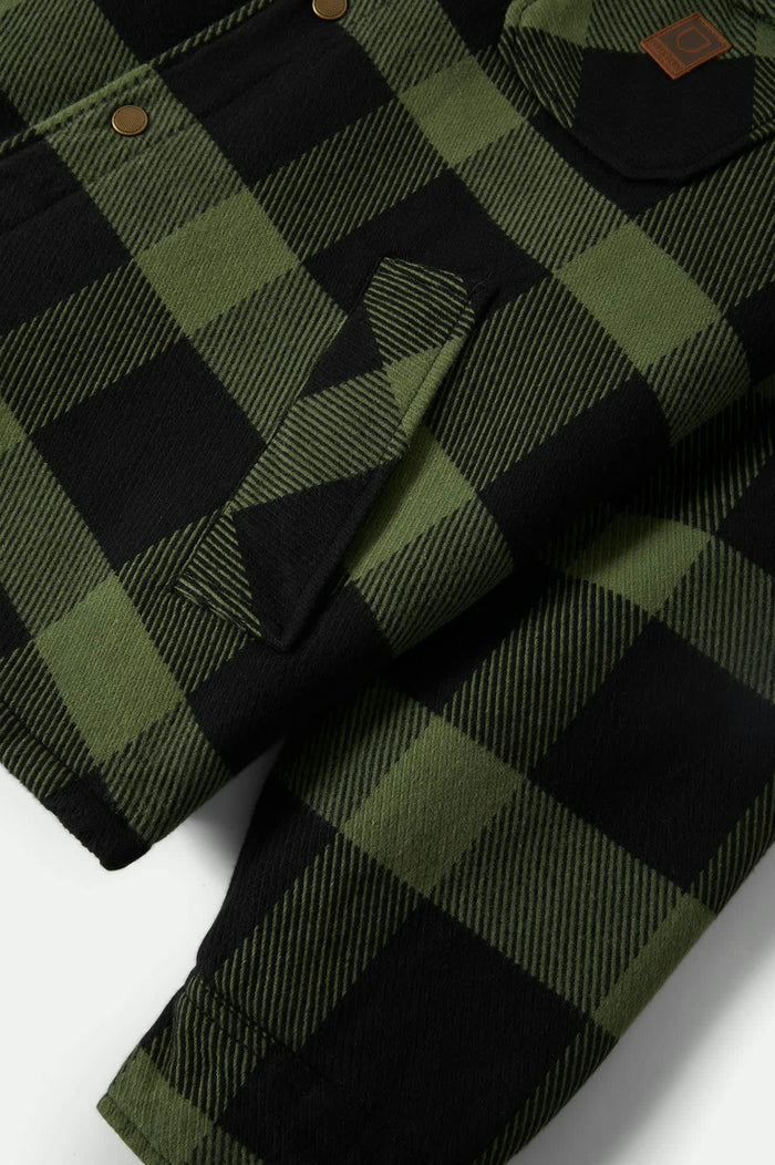 Men's Durham Sherpa Lined Jacket in the color Black/Wild Green Flannel - Additional Laydown image
