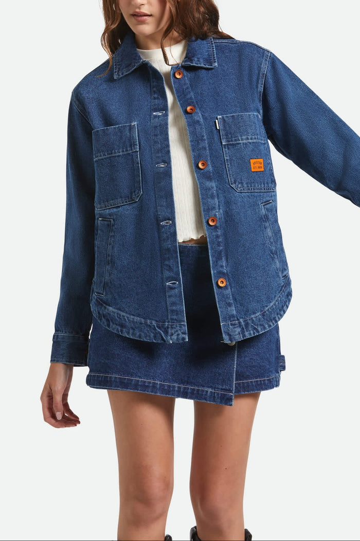 Women's Durham Shirt Jacket in the color Rinse Denim - Women's Front View