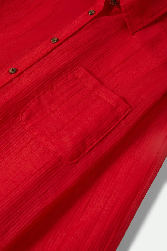 Women's East Side Boxy L/S Button Down in the color Crimson - Additional Laydown image