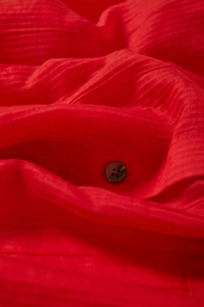Women's East Side Boxy L/S Button Down in the color Crimson - Additional Laydown image