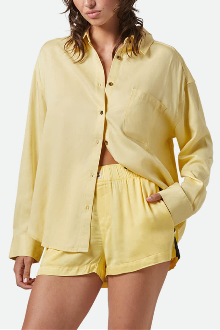 Women's East Side Boxy L/S Button Down in the color Panna Cotta - Women's Front View