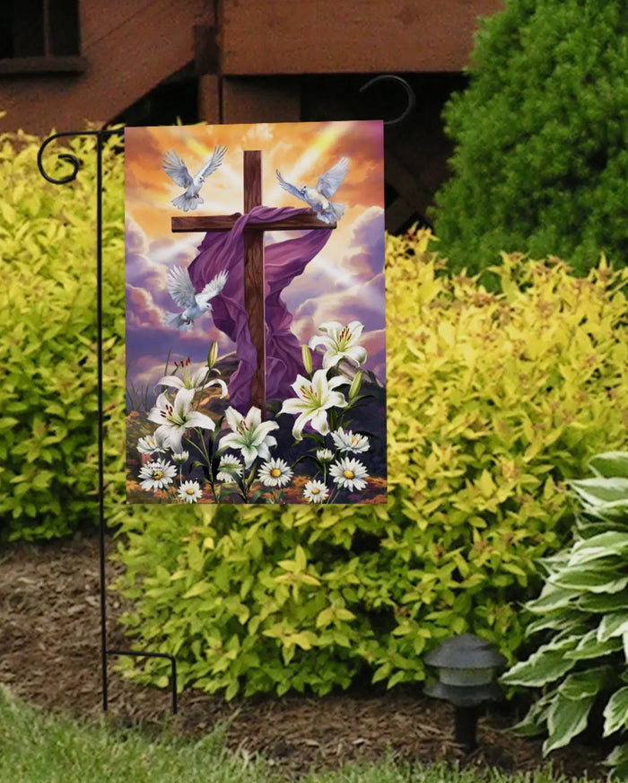 Easter Cross White Lilies Outdoor Flag