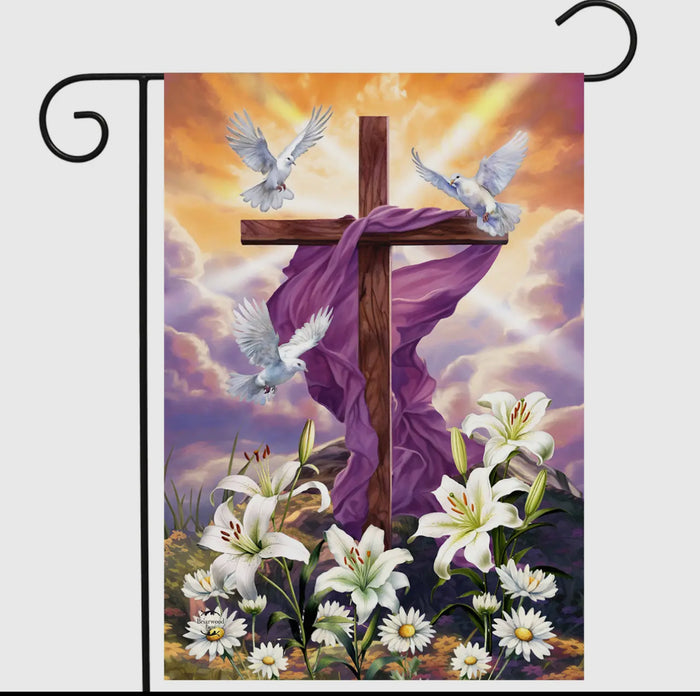 Easter Cross White Lilies Outdoor Flag