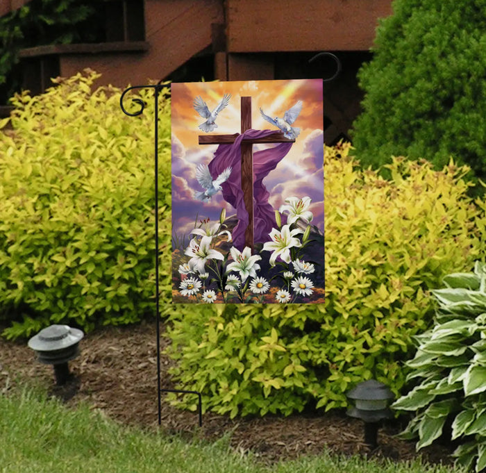 Easter Cross White Lilies Outdoor Flag
