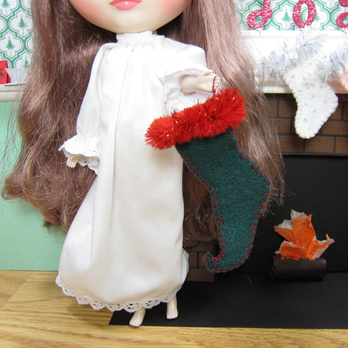Felt elf shoe stocking for Blythe playscale dolls