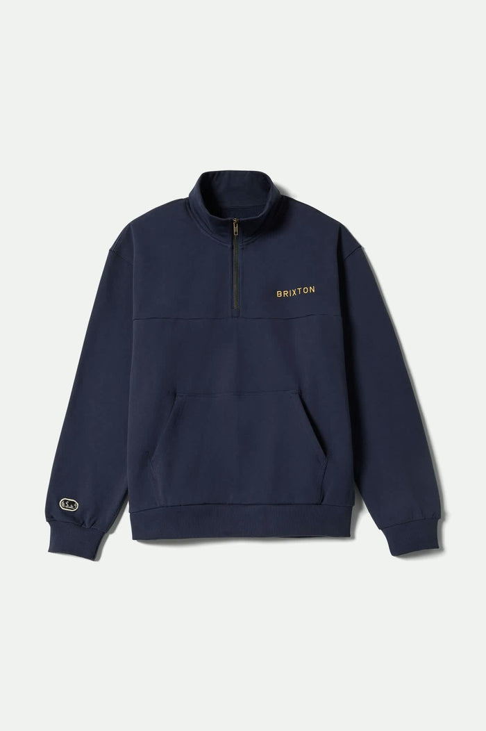 Men's Embroidered Heavyweight Half Zip in the color Mood Indigo - Front Product View