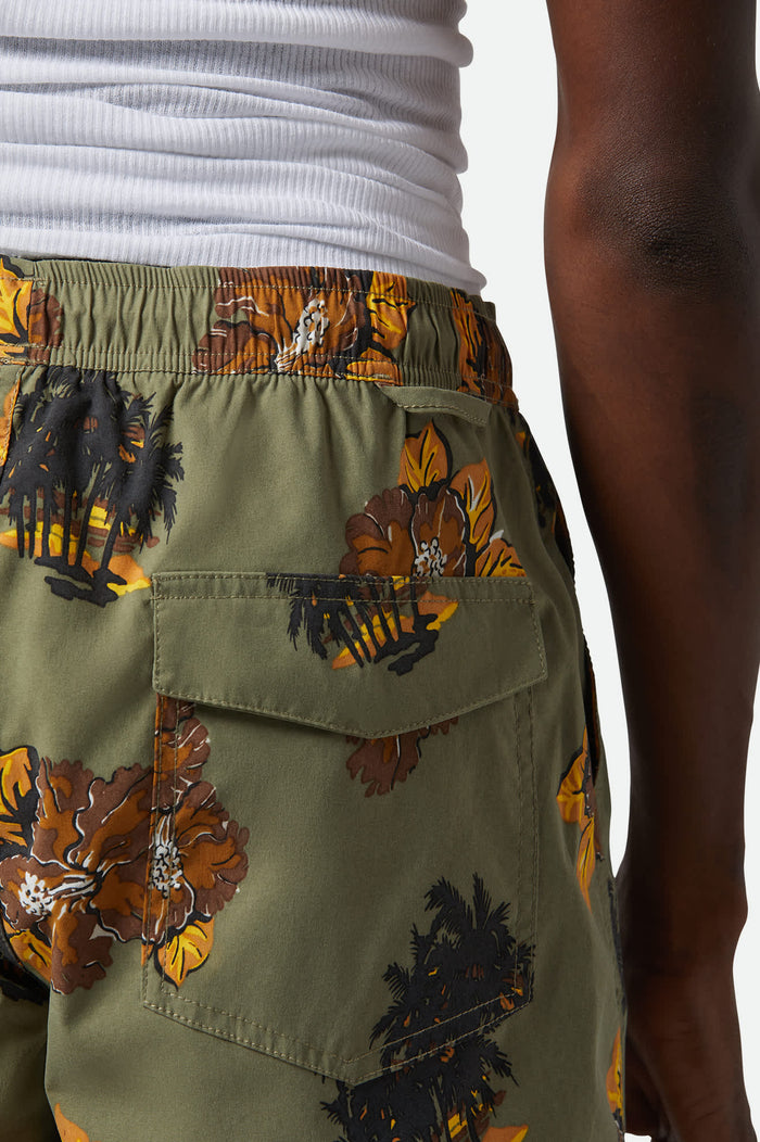 Men's Everyday Stretch Hybrid Short 7" in the color Olive Surplus Floral - Men's Back View