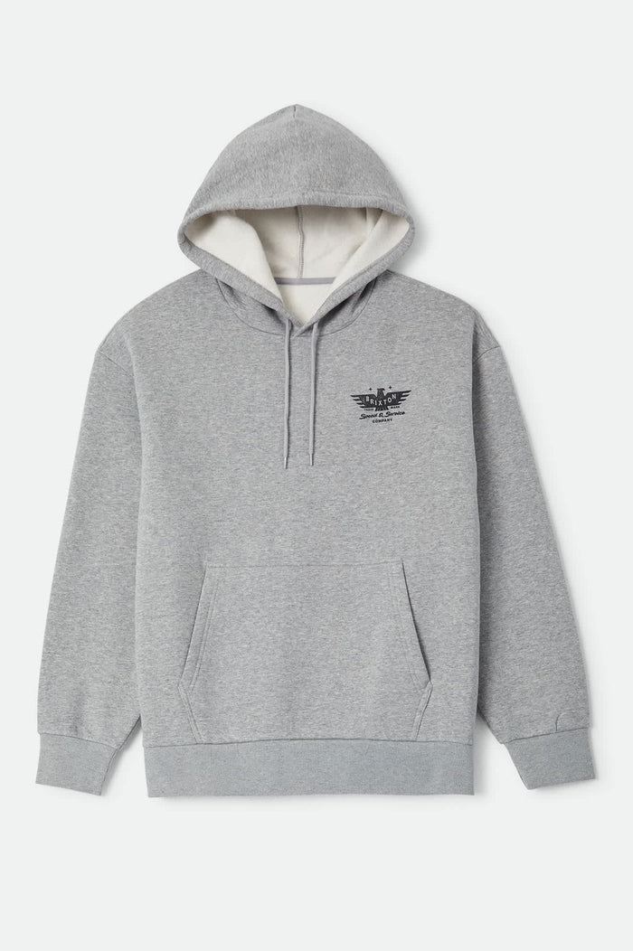 Men's Ewing Hood in the color Heather Grey - Front Product Laydown Image