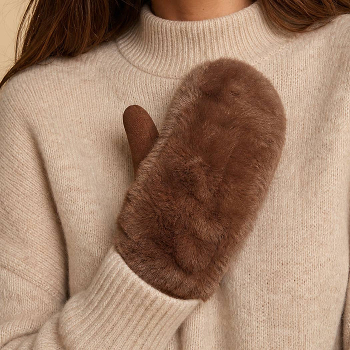 Faux Fur Suede Mitten Gloves