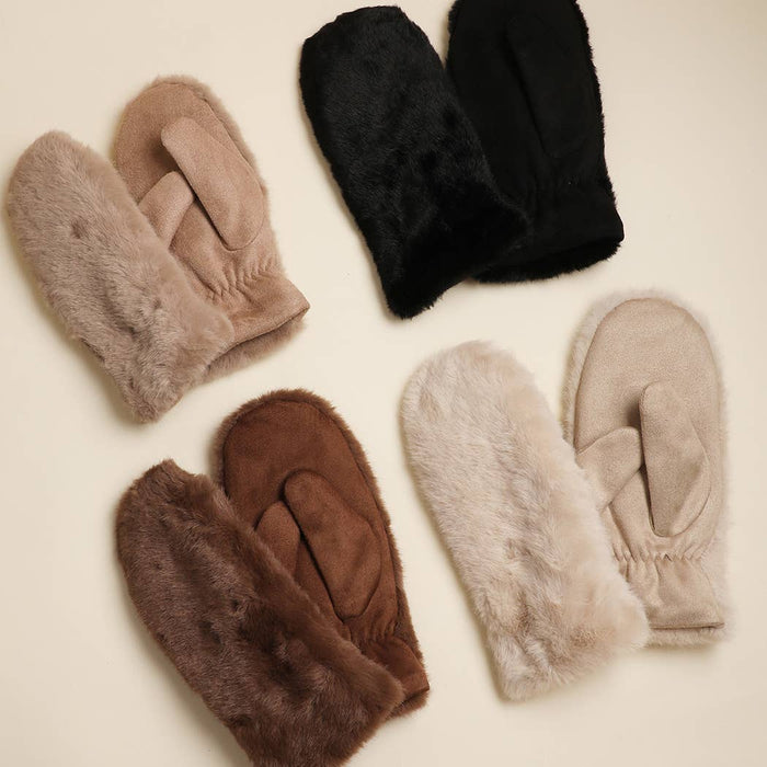 Faux Fur Suede Mitten Gloves