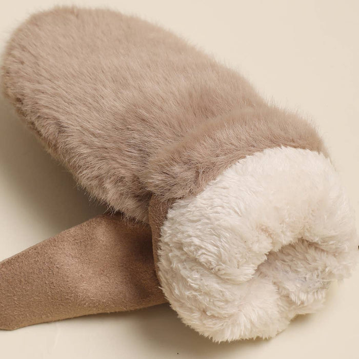 Faux Fur Suede Mitten Gloves