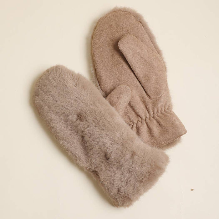 Faux Fur Suede Mitten Gloves