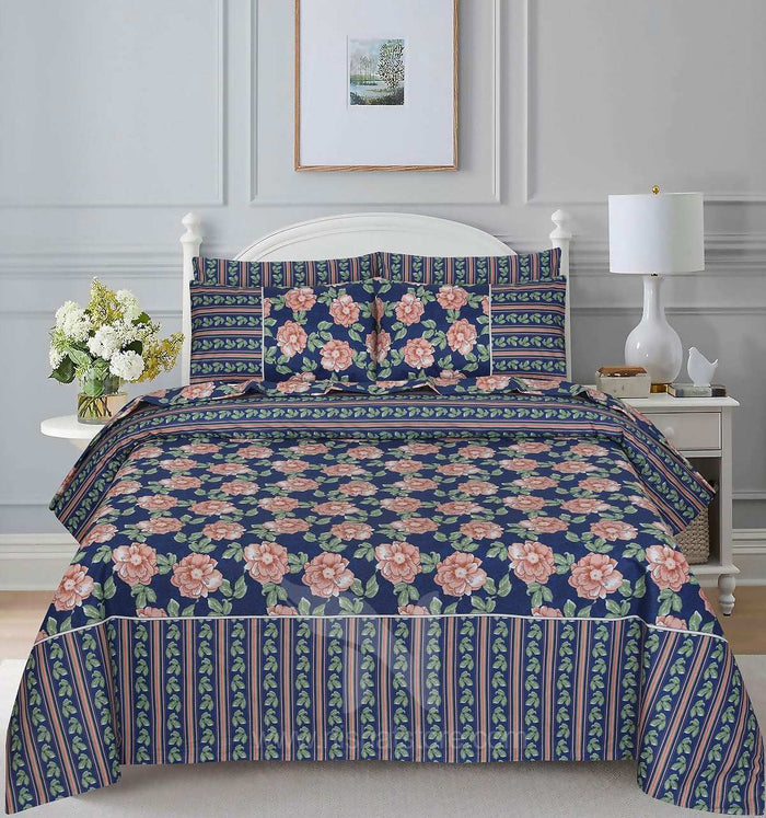 Floral Reversible Cotton Quilt Cover 6 Pcs Design 201 - Nishat Creative Store