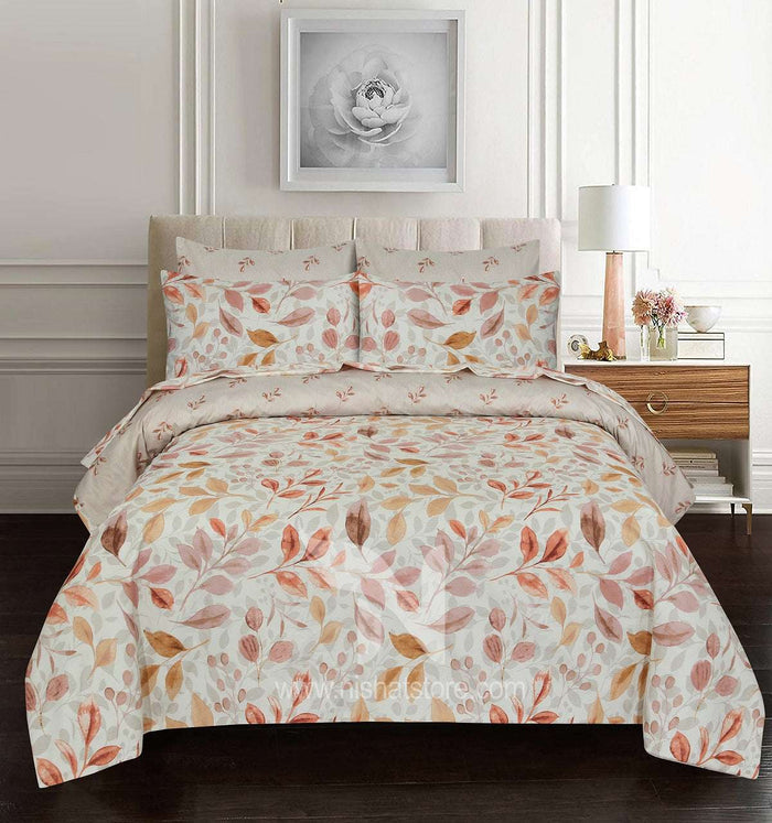 Floral Reversible Cotton Quilt Cover 6 Pcs Design 206 - Nishat Creative Store