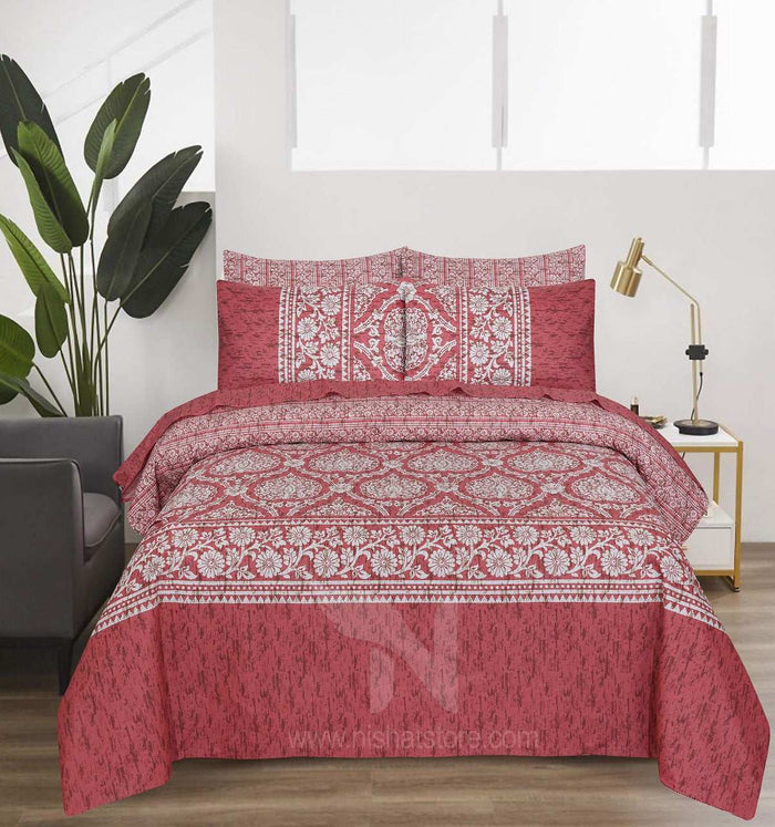 Floral Reversible Cotton Quilt Cover 6 Pcs Design 207 - Nishat Creative Store